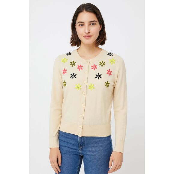 Kate Spade Beaded Jeweled Flower Embroidered Cardigan Sweater Old Money Size M - Picture 1 of 14